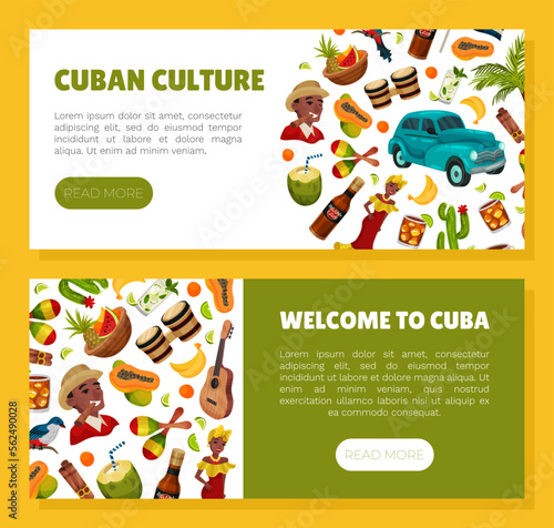 Cuba Travel Banner Design with National Symbol and Attributes Vector Template