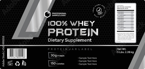 Whey Powder Protein Label Design, Dietary supplement label, Bottle label, Package template design