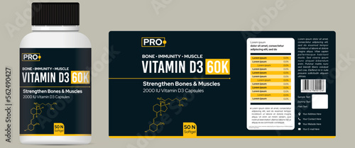 Vitamin D3 Label Design Supplement Label Design Multivitamins label, Healthcare product packaging