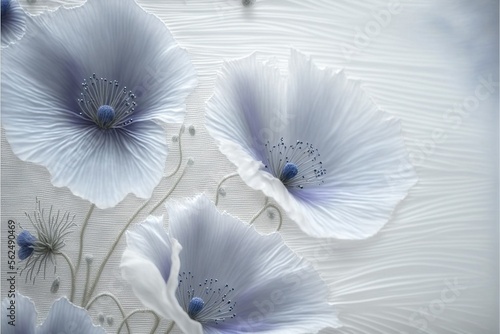  a painting of blue flowers on a white background with a blue center piece in the middle of the image and a blue center piece in the middle of the image  with a blue center piece. Generative AI