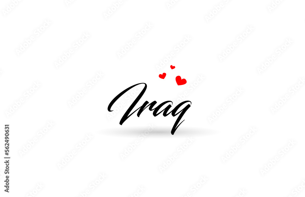 Iraq name country word with three red love heart. Creative typography logo icon design