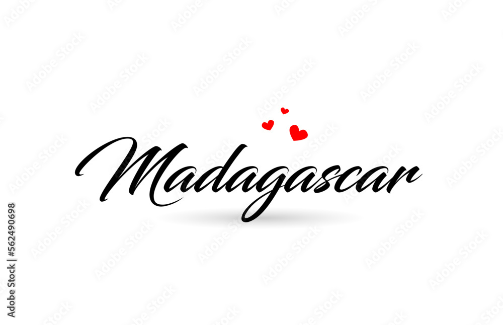 Madagascar name country word with three red love heart. Creative typography logo icon design Madagascar name country word with three red love heart. Creative typography logo icon design