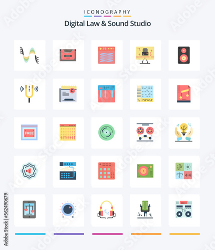 Creative Digital Law And Sound Studio 25 Flat icon pack Such As screen. dmca protection. compact. portable. device