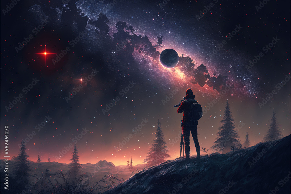 he astronomer observing starry night - Generative AI he astronomer observing starry night - Generative AI