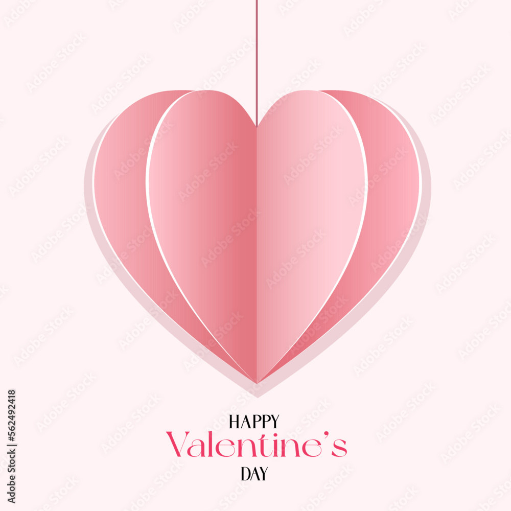 Vector illustration with a pink paper heart for Valentine's day design