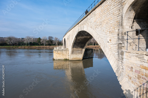 Avignon, Vaucluse, France - Side view over the historical Saint Benezet bridge and the River Lez © Werner