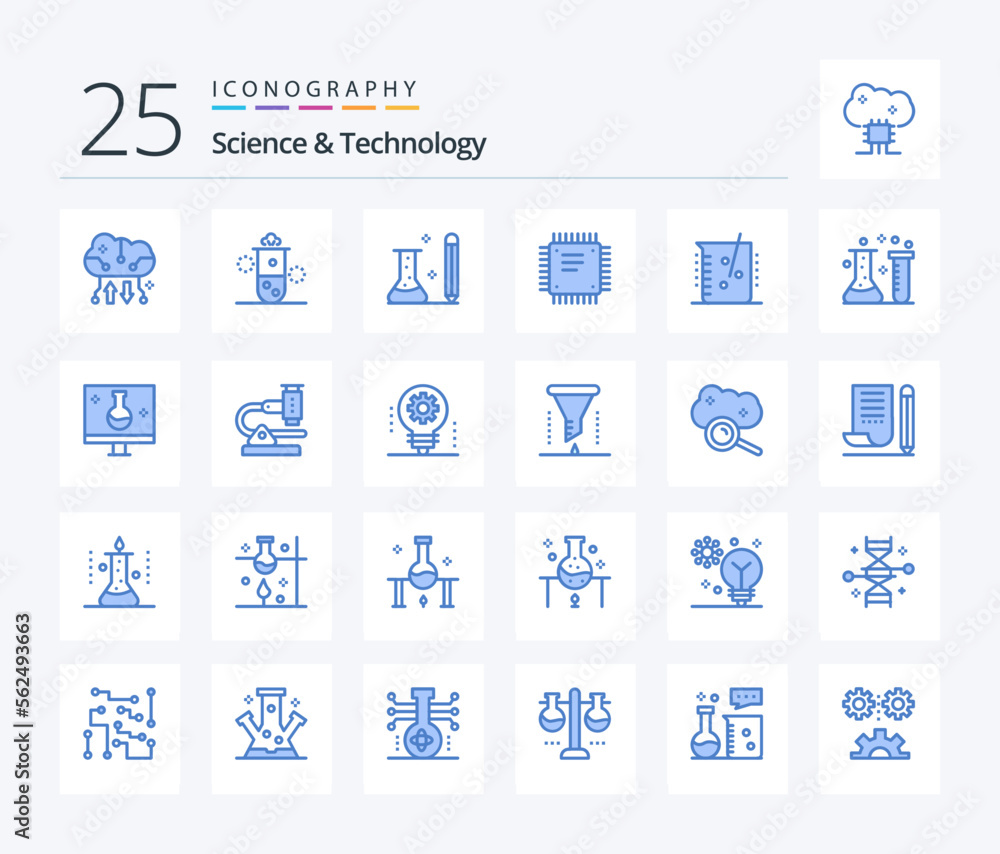 Science And Technology 25 Blue Color icon pack including cpu. chip. science. science. knowledge