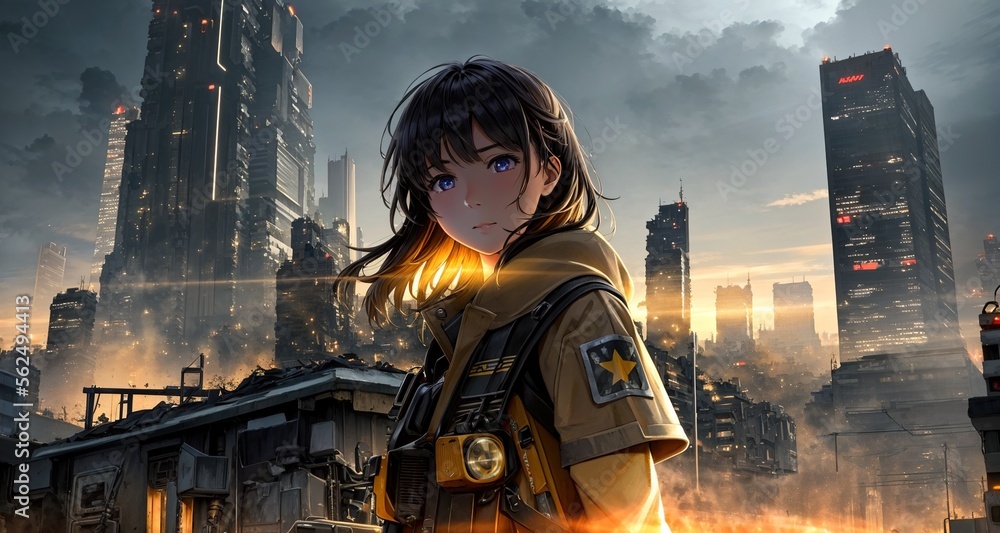 Obraz premium person in a buring city