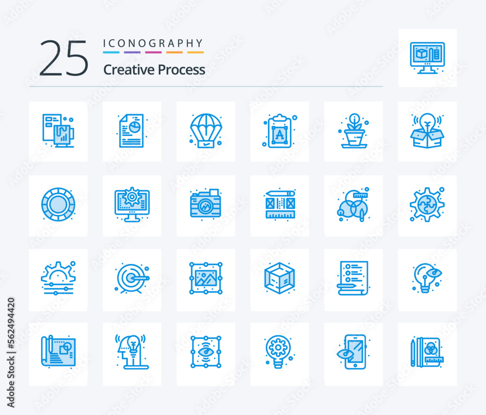 Creative Process 25 Blue Color icon pack including creative. process. process. creative. font