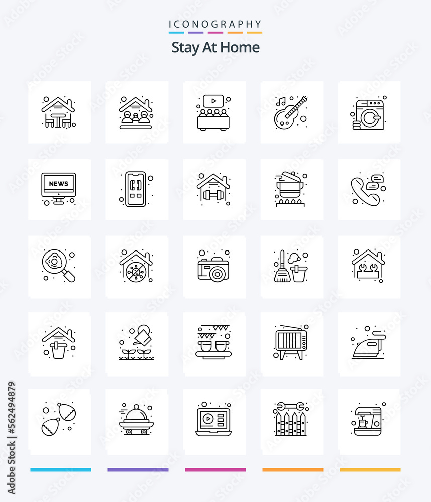 Creative Stay At Home 25 OutLine icon pack  Such As clothes. music. entertainment. instrument. watch