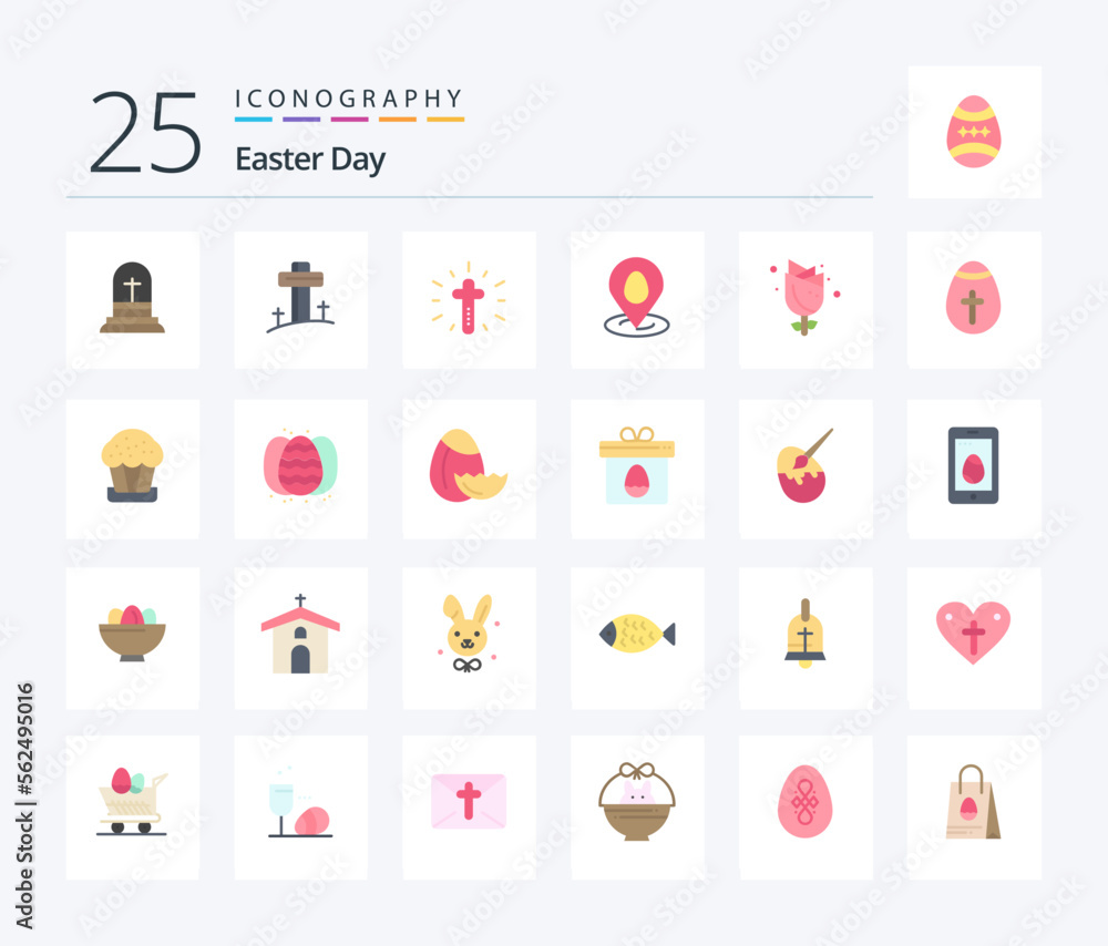Easter 25 Flat Color icon pack including cup. holidays. flower. holiday. easter egg