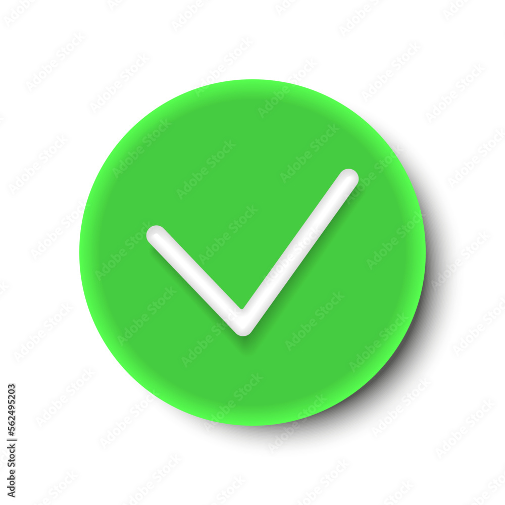 Check mark round button isolated on a white background. 3d rendering Check mark round button isolated on a white background. 3d rendering