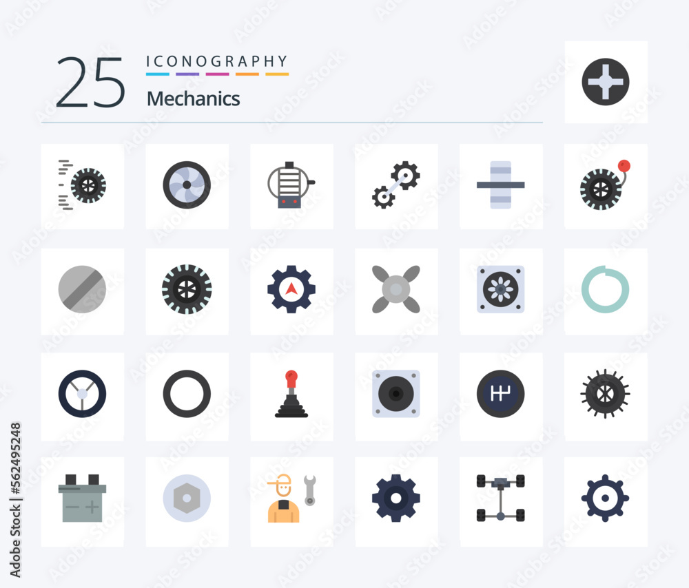 Mechanics 25 Flat Color icon pack including pump. side. engine. gear. industrial