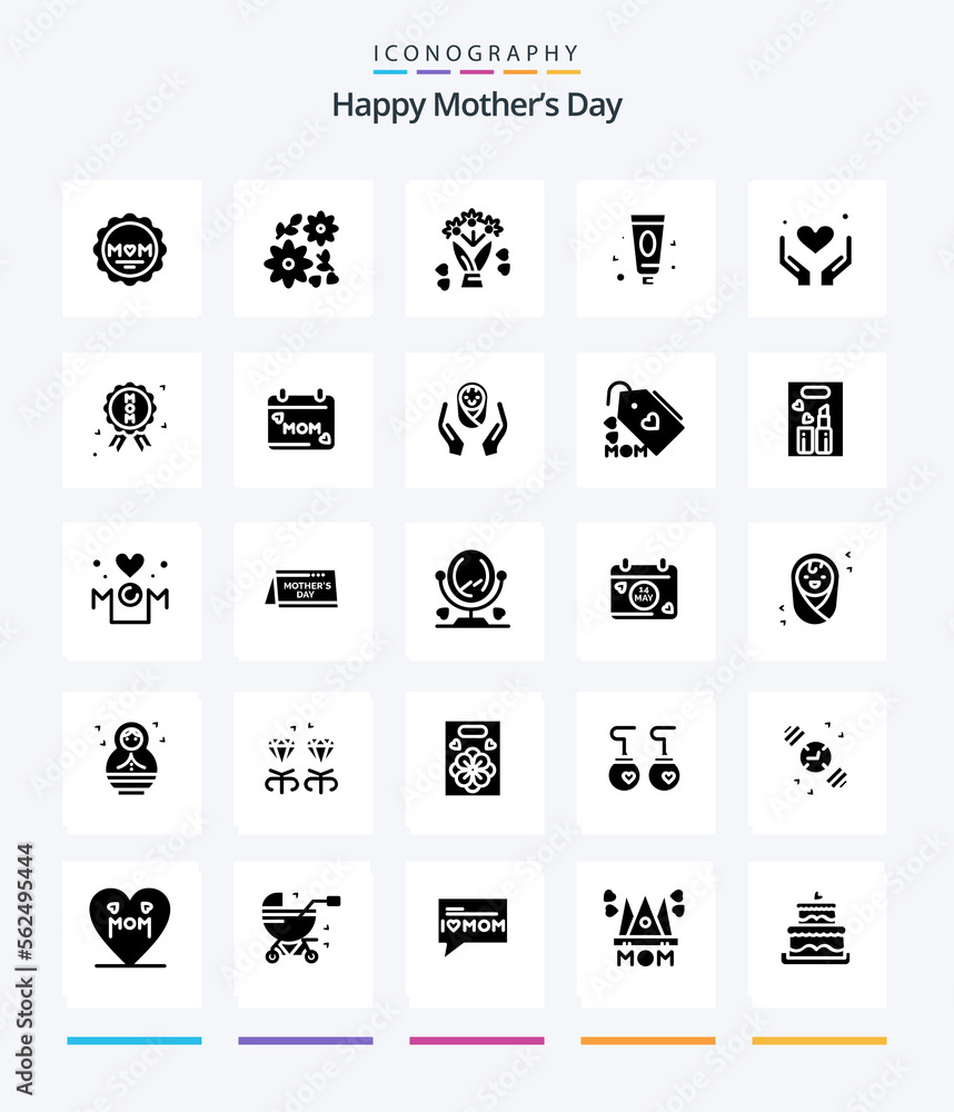 Creative Happy Mothers Day 25 Glyph Solid Black icon pack  Such As mother. love. gift. hands. toothpaste