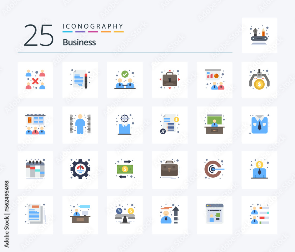Business 25 Flat Color icon pack including board. presentation. agreement. conference. opportunity