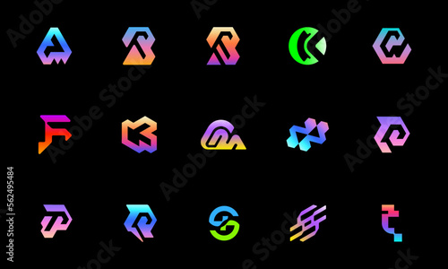 Mega collection abstract modern gradient creative and professional logo set in bundle  with letter mark logo and some abstract shape with some of style NFT, crypto, blockchain, metaverse company