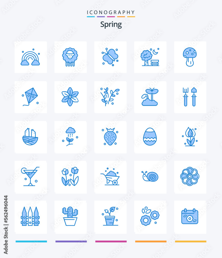 Creative Spring 25 Blue icon pack  Such As mushroom. spring. butterfly. park. bench