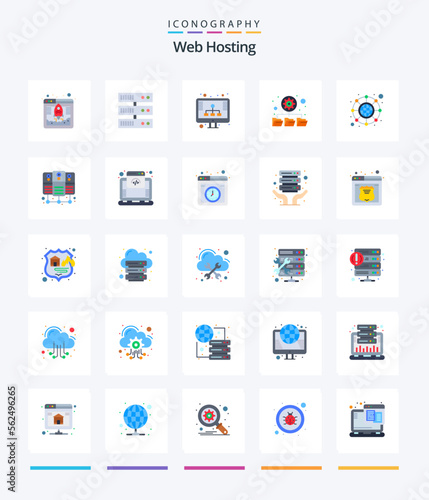 Creative Web Hosting 25 Flat icon pack Such As database server. hierarchy. hosting. connection. folders