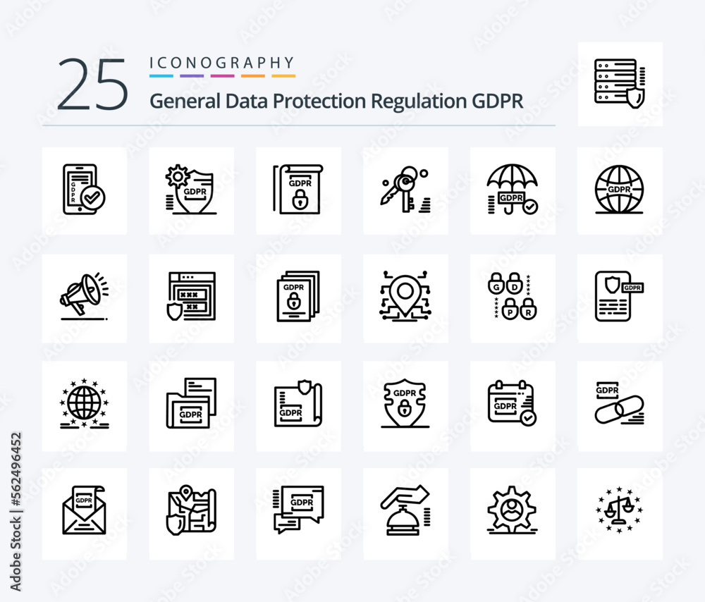 Gdpr 25 Line icon pack including . rules . locked . law .