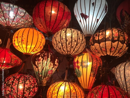 Colorful lanterns at night in Vietnam 