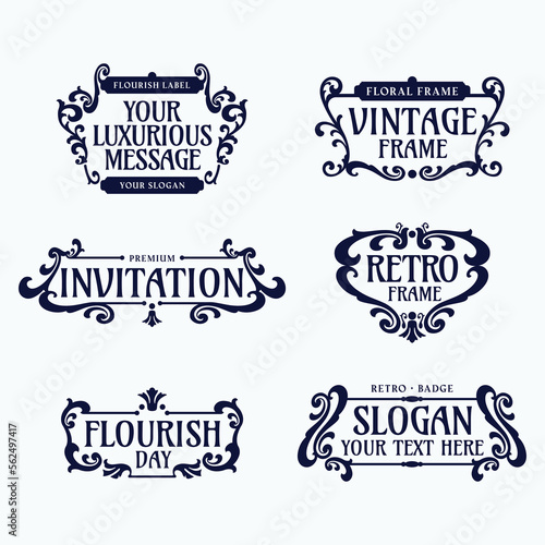 Flourish frames for label, banner, logo, emblem, menu, sticker and other design