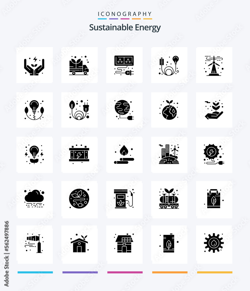 Creative Sustainable Energy 25 Glyph Solid Black icon pack  Such As power. energy. cable. sustainable. green energy