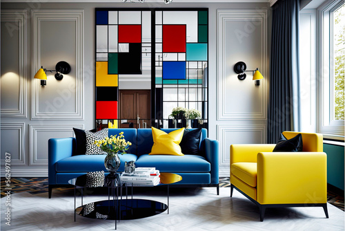 Living-room in the style of Piet Mondrian photo