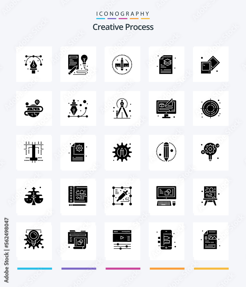 Creative Creative Process 25 Glyph Solid Black icon pack  Such As creative. file. process. process. tool