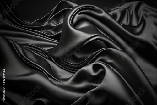 Smooth Surface Texture. Black Cloth Background with Ripples Generative AI