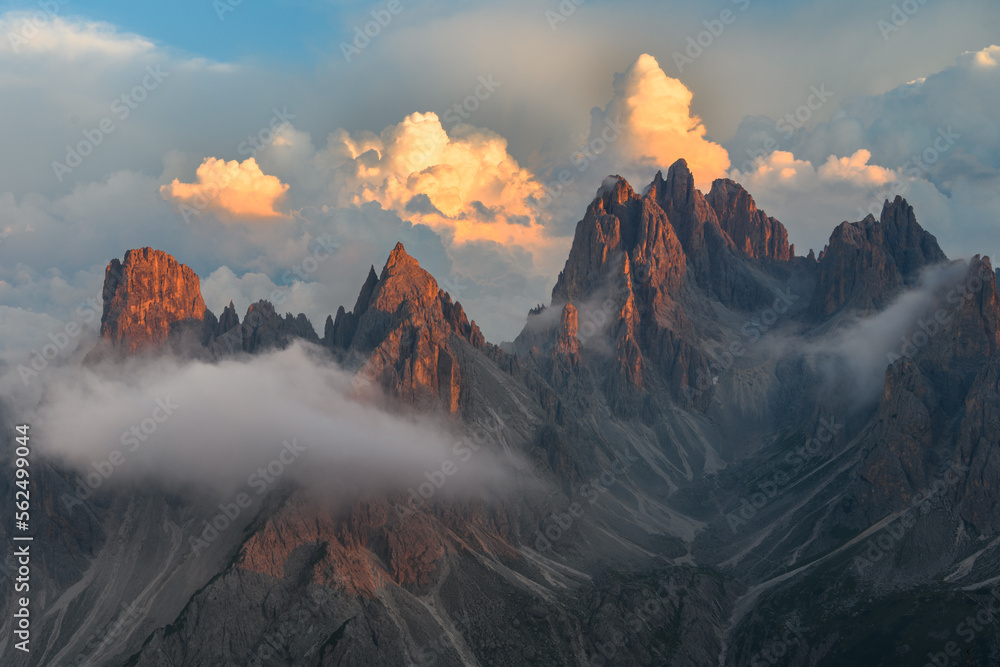 sunset in the mountains in the dolomites