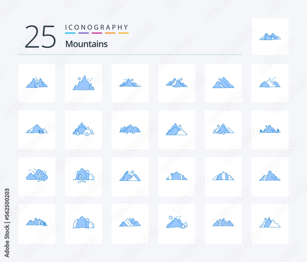 Mountains 25 Blue Color icon pack including nature. hill. nature. tree. hill