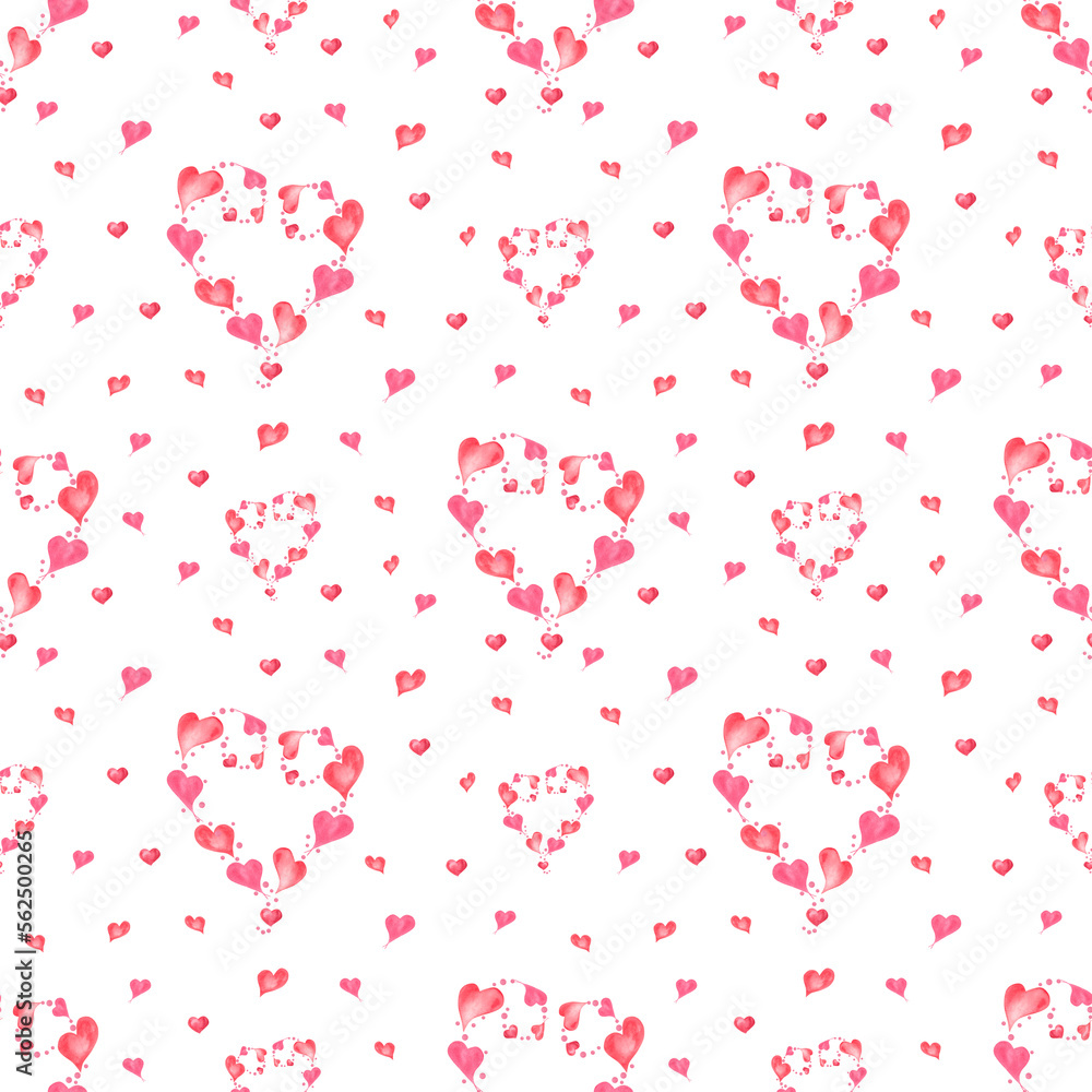 Watercolor seamless pattern of romantic decorative elements. For postcard, poster, scrapbooking, invitations, background, prints, wallpaper, fabric, textile, wrapping.