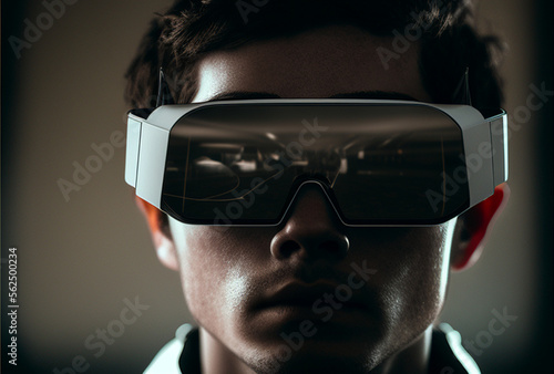 Metaverse Glasses - Close-up portrait of a man in glasses of the future, modern, futuristic, vr, virtual glasses .