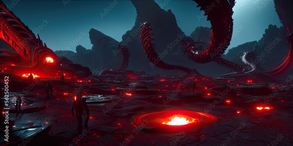 Fototapeta premium Prometheus biological sci-fi environment is set in a nightmarish universe of odd forms and somber tapestry