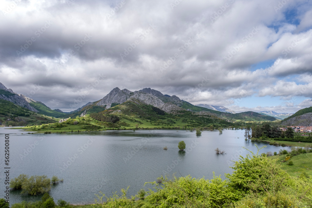 Esla River dam among the rocky Riaño and Mampodre mountains in the province of Leon, Spain