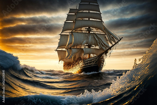 Sailing ship. galleon. Ocean. Sails