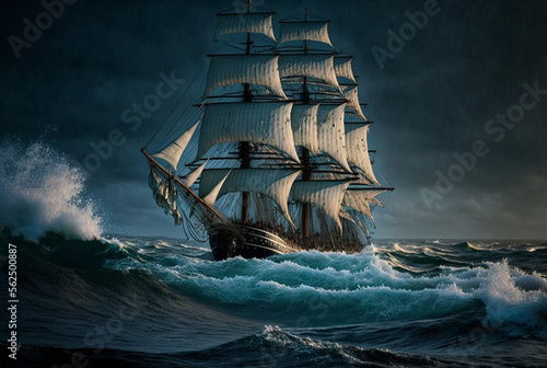 Sailing ship. galleon. Ocean. Sails
