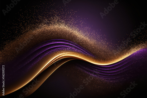 Generative AI illustration of purple and gold waves and dust colorful abstract background
