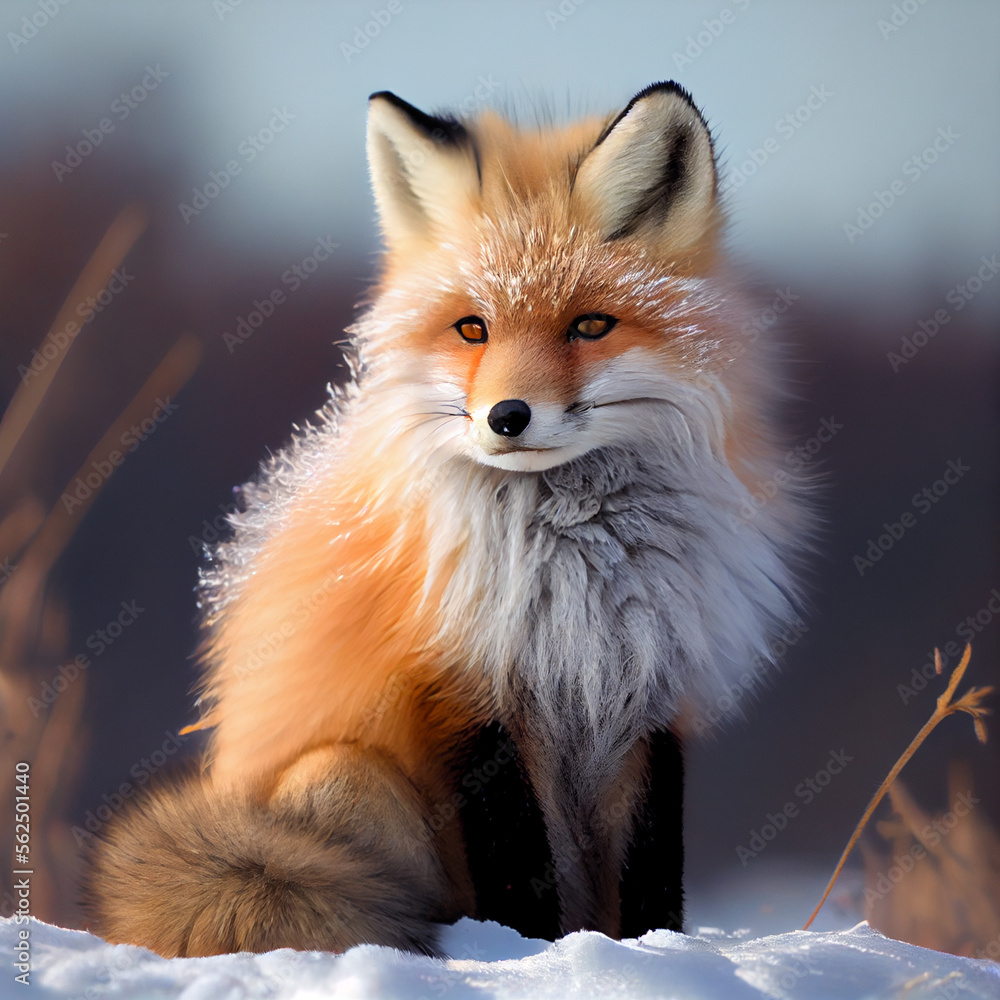 Fototapeta premium Little red fox, created with Generative AI technology.