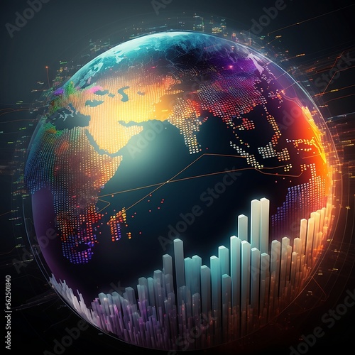 Global business, invest graph data growth on business network and globe,  investment risk analysis for return of success, strategy and planning investment, Banking, Finance and stock, ai generated photo