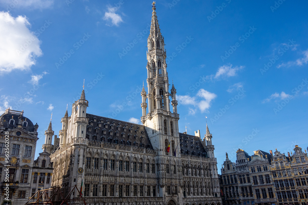 Brussels, Belgium, January 17, 2023. The Brussels City Hall is a gothic and classical building located on the Grand Place of Brussels opposite the Maison du Roi