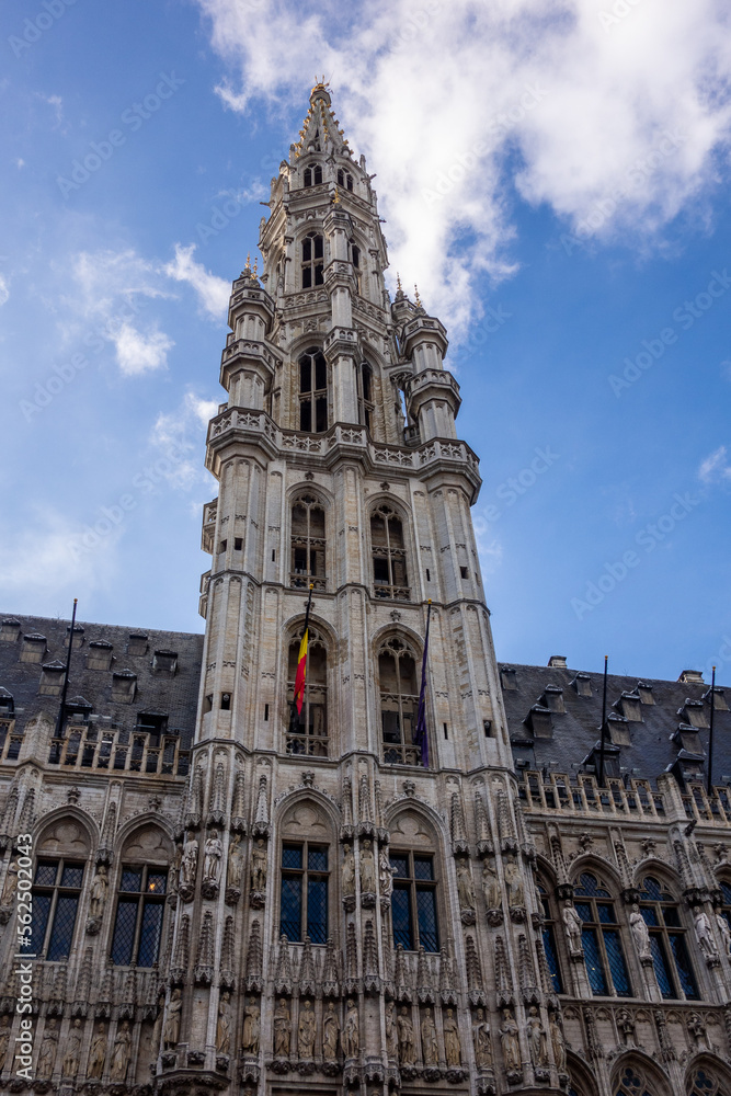 Fototapeta premium Brussels, Belgium, January 17, 2023. The Brussels City Hall is a gothic and classical building located on the Grand Place of Brussels opposite the Maison du Roi