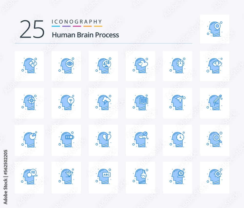 Human Brain Process 25 Blue Color icon pack including human. head. balance. feeling. mind