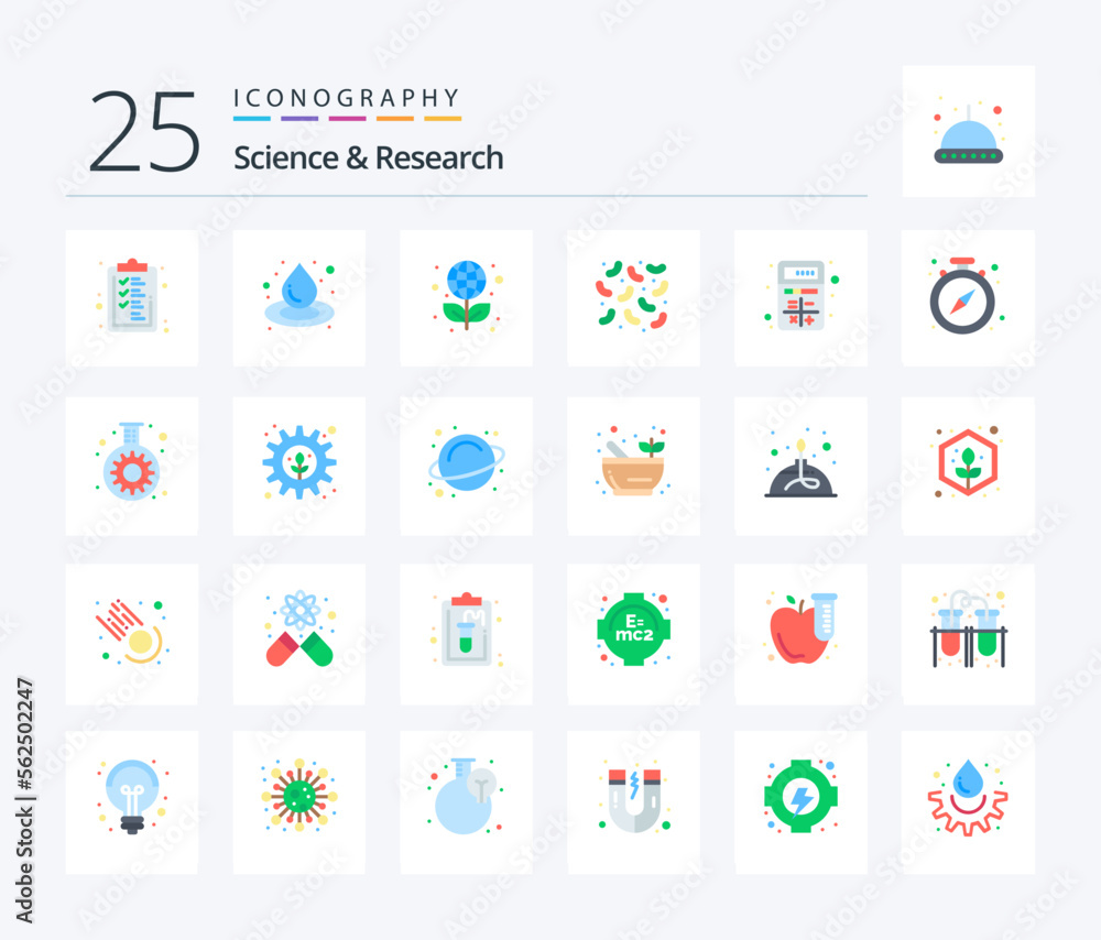 Science 25 Flat Color icon pack including calculator. app. globe. add. diseases
