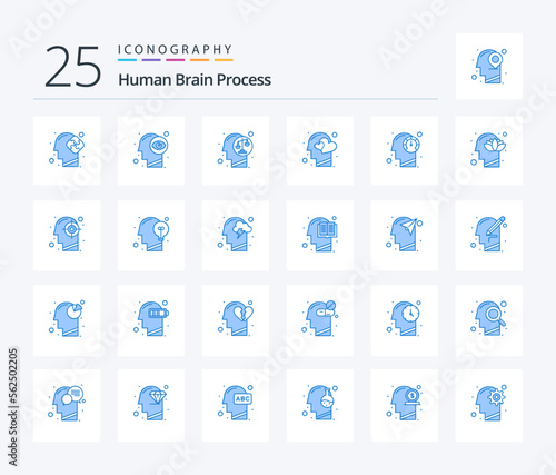 Human Brain Process 25 Blue Color icon pack including human. head. balance. feeling. mind