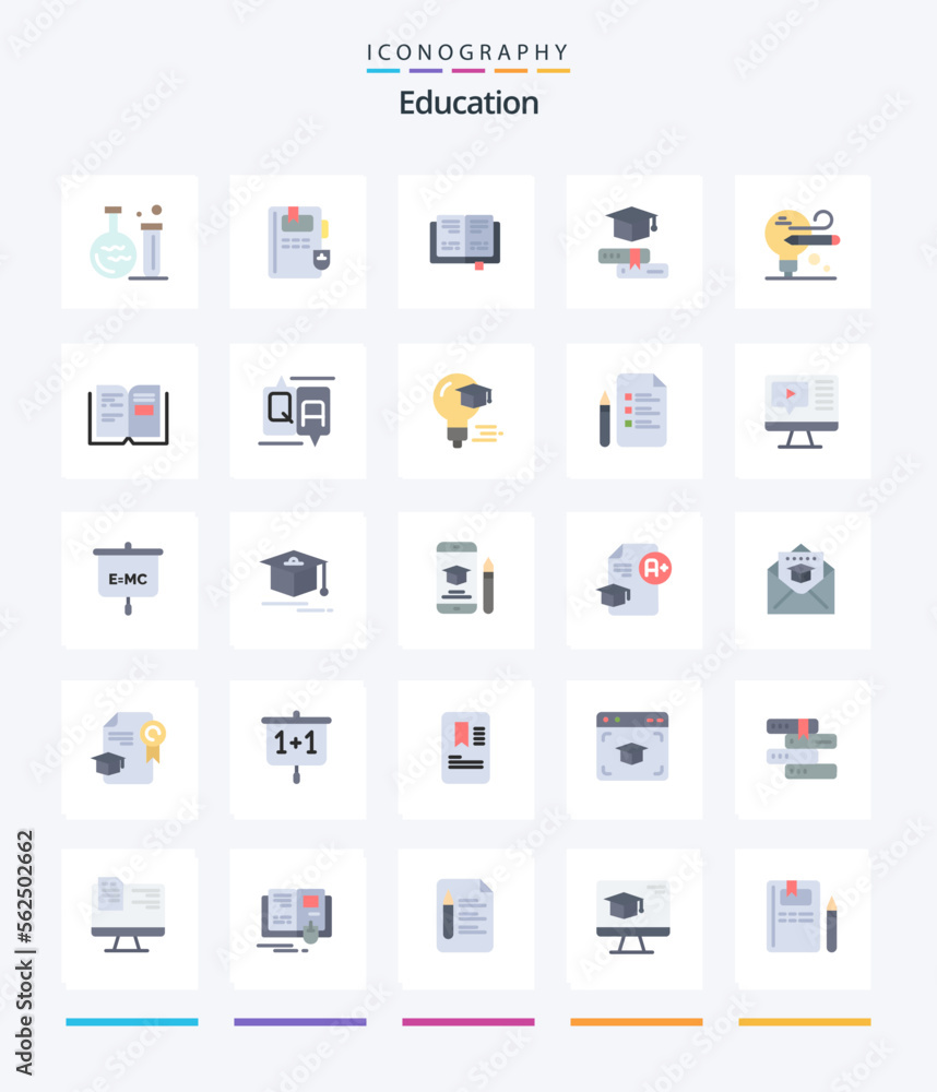 Creative Education 25 Flat icon pack  Such As text. education. cap. book. pencil