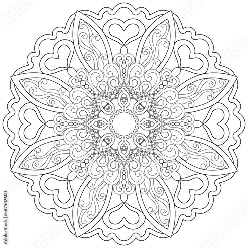Fototapeta Naklejka Na Ścianę i Meble -  Colouring page-166, vector, hand drawn. Mandala 142, ethnic, swirl pattern, object isolated on white background.