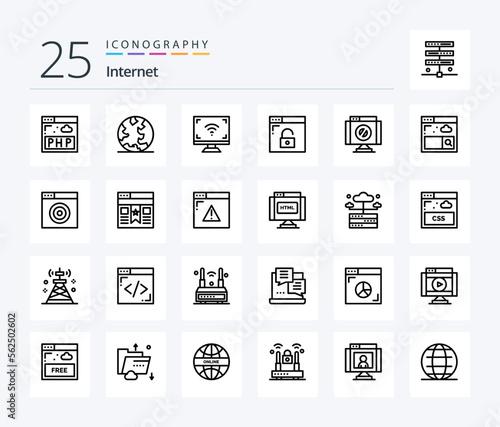 Internet 25 Line icon pack including delete. secure. multimedia. privacy. browser