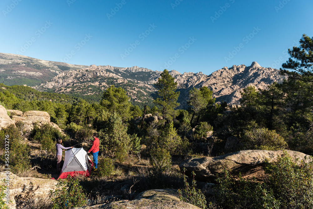 Friends hiking and wild camping Friends hiking and wild camping