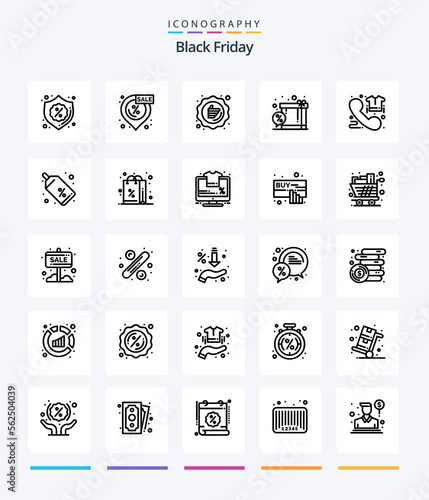 Creative Black Friday 25 OutLine icon pack Such As call. gift. discount. discount. sale
